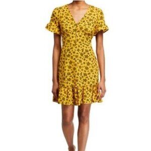 NWT Michael Kors Jasmine Yellow Fit and Flare Mini‎ Dress Size 12 Large Flower